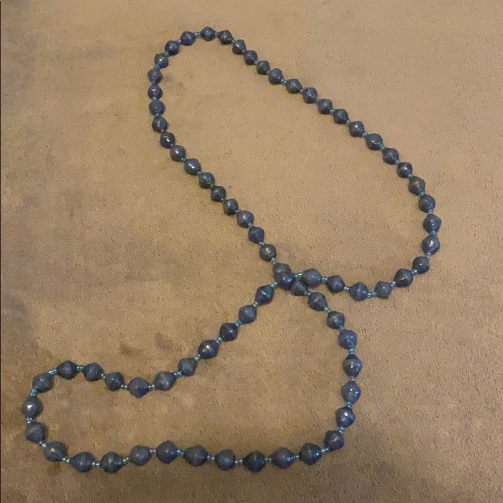 Handmade Paper Bead Necklace from Uganda Blue